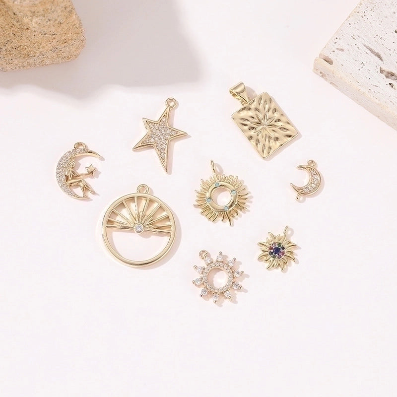 Minimalist Star Moon Heart Shape Copper Plating Inlay Zircon Charms