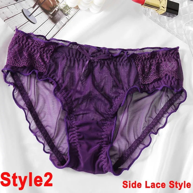 Women Panties Sexy Underwear Female Perspective Lingerie Black/Wine/Purple Solid Color Briefs Women's Pantys Underpants Ruffle