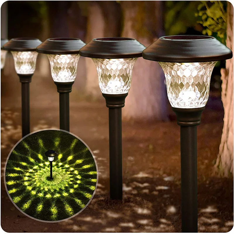 4 Packs Solar Glass Stainless Steel Waterproof Stake Lights For Outdoor Pathway Garden
