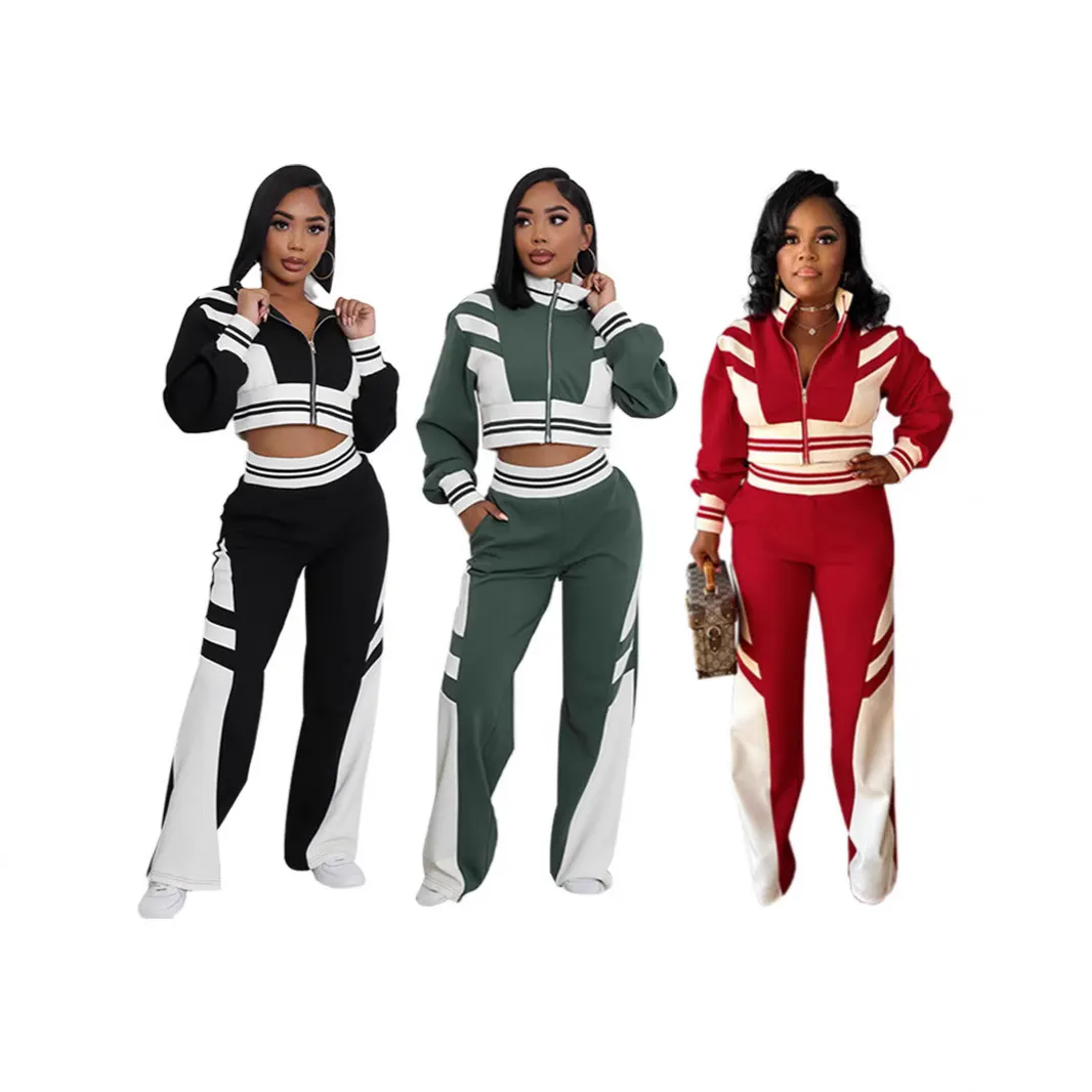Women's Color Block Striped Tracksuit Set