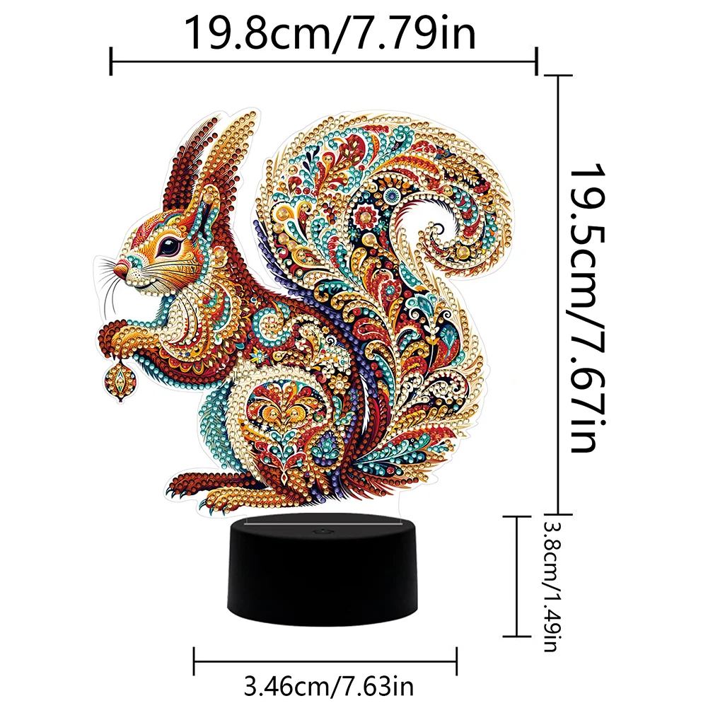 DIY Squirrel Acrylic Diamond Painting Night Light 5D DIY Diamond Painting Lamp