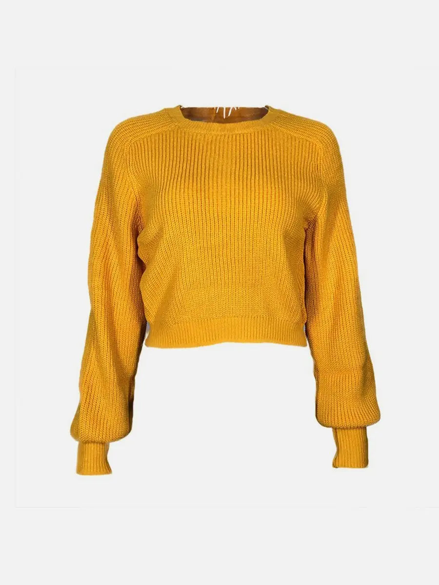 Round Neck Long Sleeve Short Sweater