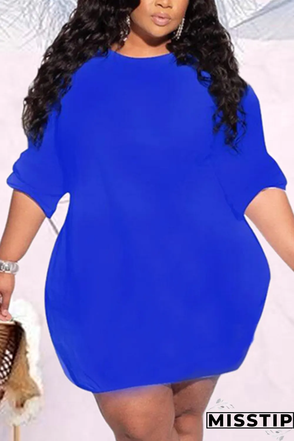Black Fashion Casual O Neck Long Sleeve Regular Sleeve Solid Long Sleeve Dress Plus Size