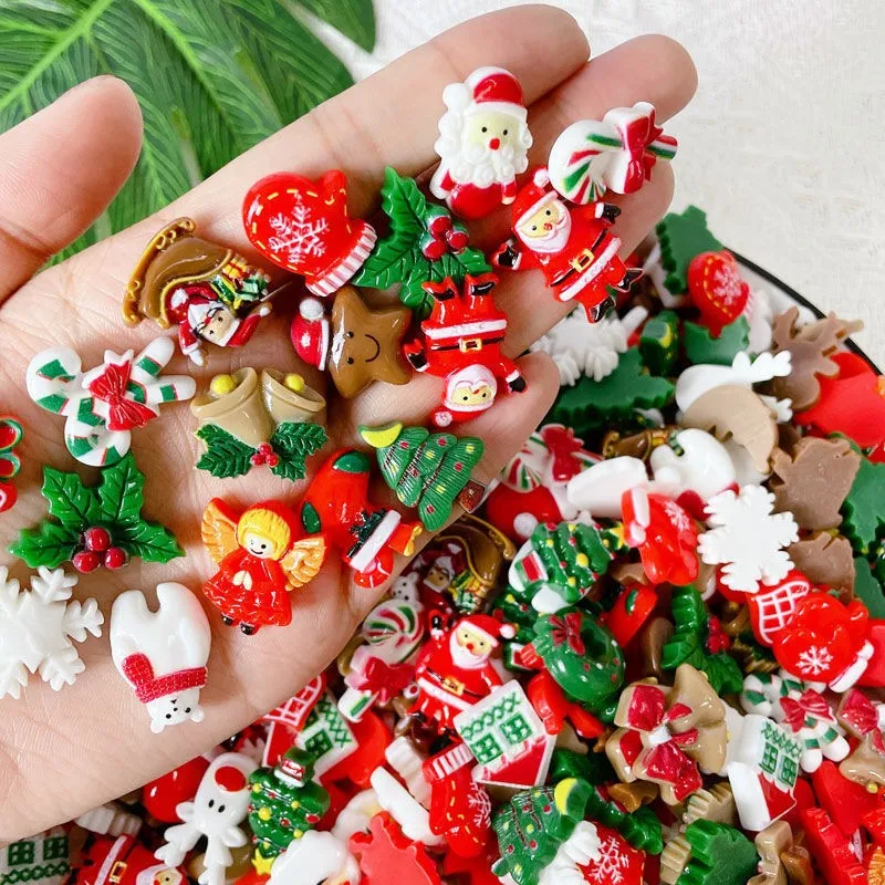 Tegooe 50PCS Christmas Theme Resin Flatback Cabochons - DIY Craft Supplies