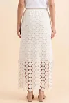 White Crochet Lace Tiered Skirt, Lightweight Circle Pattern Maxi Skirt, Casual Boho Vacation Skirt, Wholesale Women's Summer Skirts