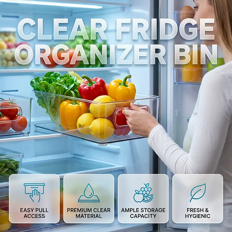 Clear Stackable Refrigerator Organizer Bin with Handles