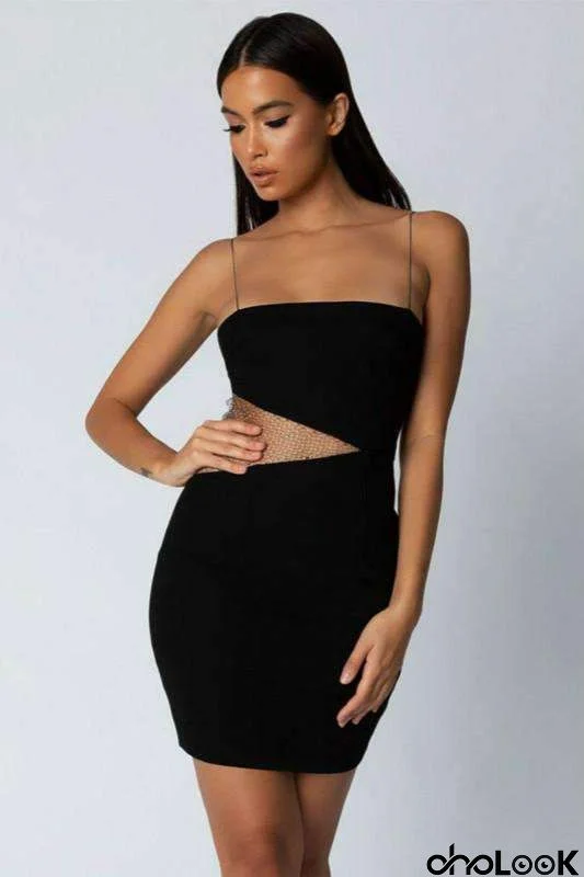 Waist Mesh Patch Hollow Out Strappy Dress