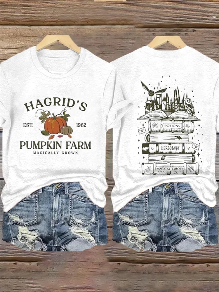 Comstylish Women's Hagrid’s Pumpkin Patch Print Casual T-Shirt