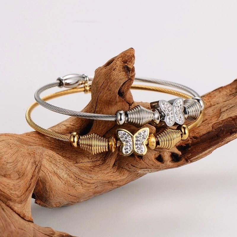 Casual Basic Minimalist Butterfly 304 Stainless Steel 18K Gold Plated Rhinestones Bracelets In Bulk