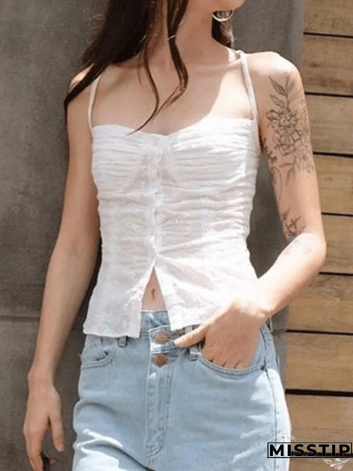 Buttoned Broderie Lace Cami Top