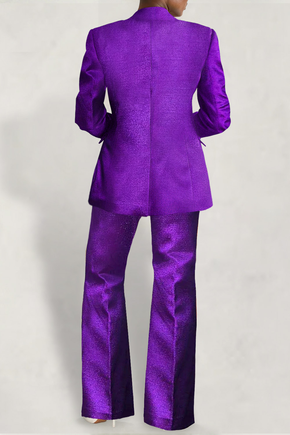 Plus Size Formal Pant Sets Elegant Purple Fall Winter Turndown Collar Long Sleeve Satin Blazer Suit Two Piece Pant Sets