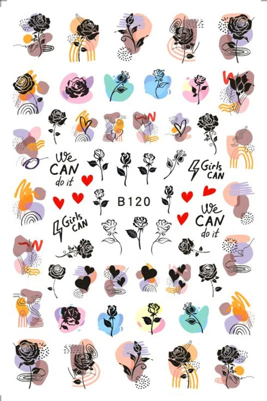 Black Rose Flower Heart 3D Nail Sticker Self-Adhesive Slider Art Decorations Valentine's Day Decals Manicure Accessories-Nail Inspo