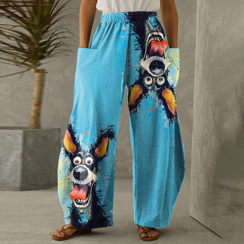 Art Dog Print Casual Pants wearshes