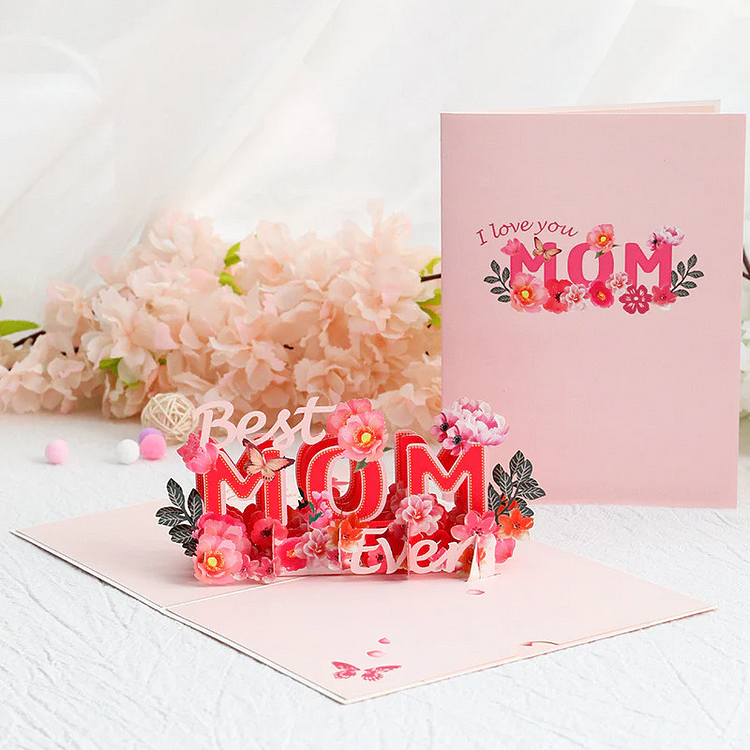 3D Flower Hollow Letter Mothers Day Card, Creative Mother's Day Gift-Holding Love