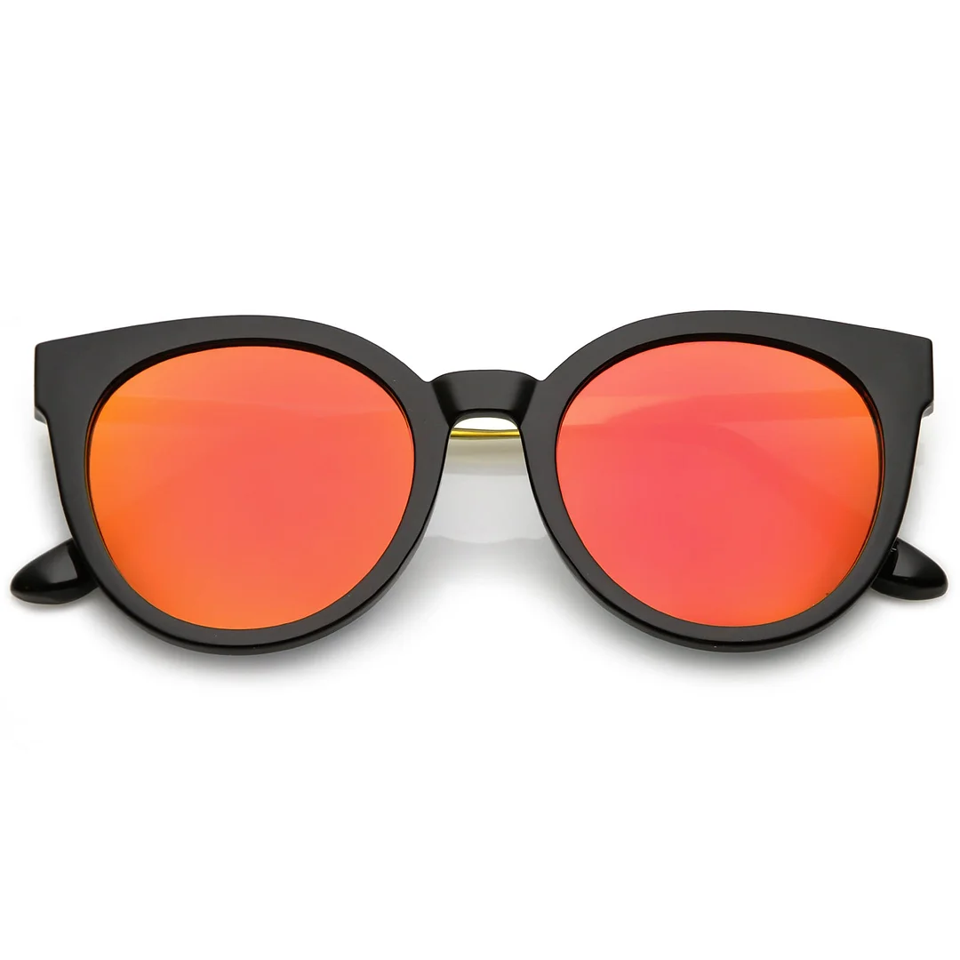 Classic Horn Rimmed Cat Eye glasses Round Color Mirrored Flat Lens 53mm