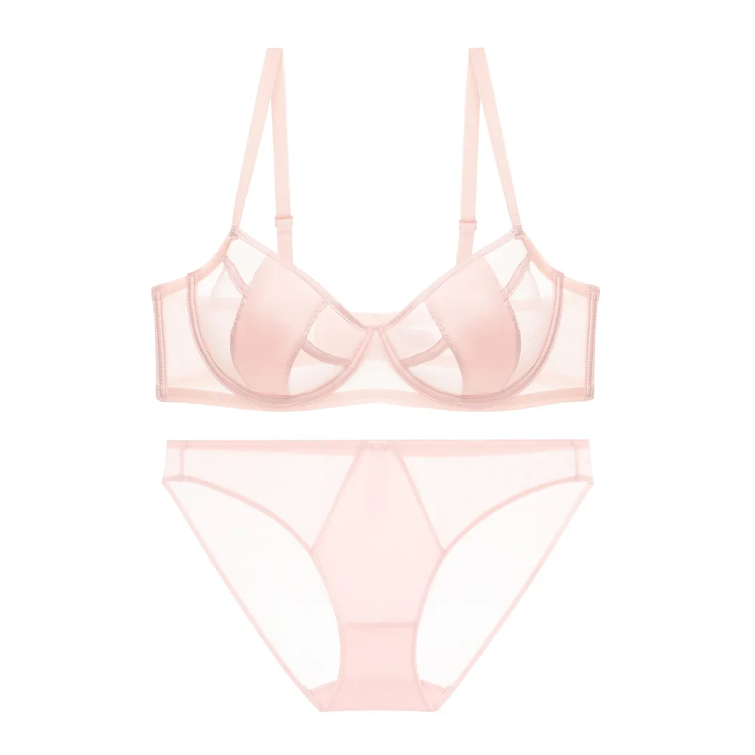 Churchf Lace Lingerie Women's Summer Sexy Bra Pure Desire Breathable Ultra-Thin Large Bra Small Bra Panties Set