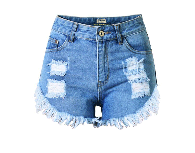 Women's Ripped Irregular Whiskers Fringed Denim High-waisted Pants Denim Shorts