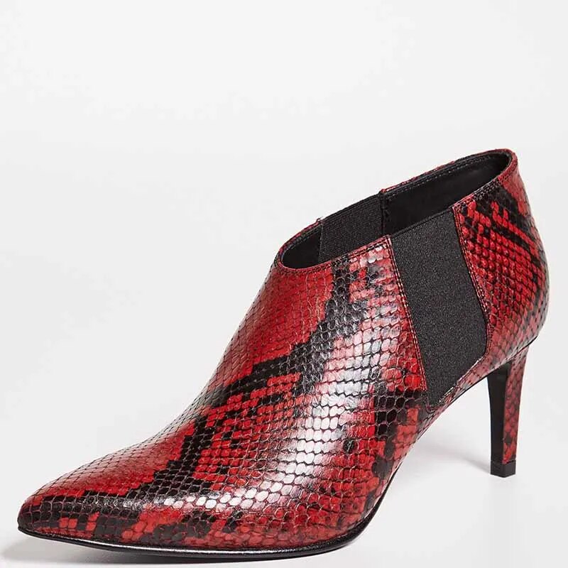 TAAFO Red SnakeSkin Chelsea Women Stilettos Pumps Pointed Toe High Thin Heels Office&Career Ladies Shoes