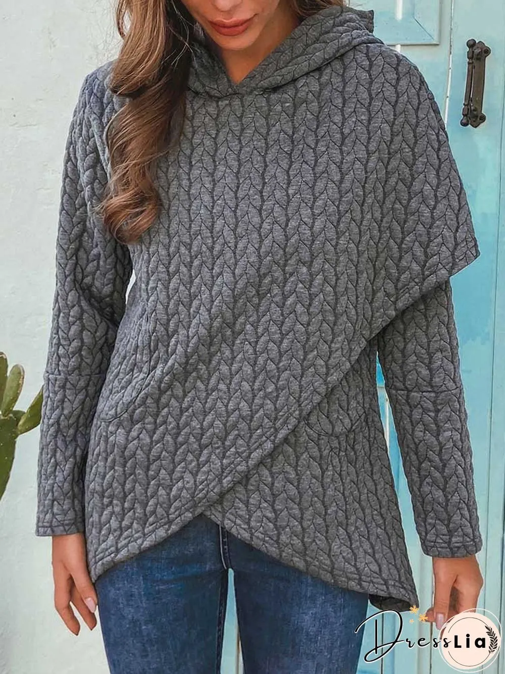 Women Casual Asymmetrical Hem Long Sleeve Hoodies