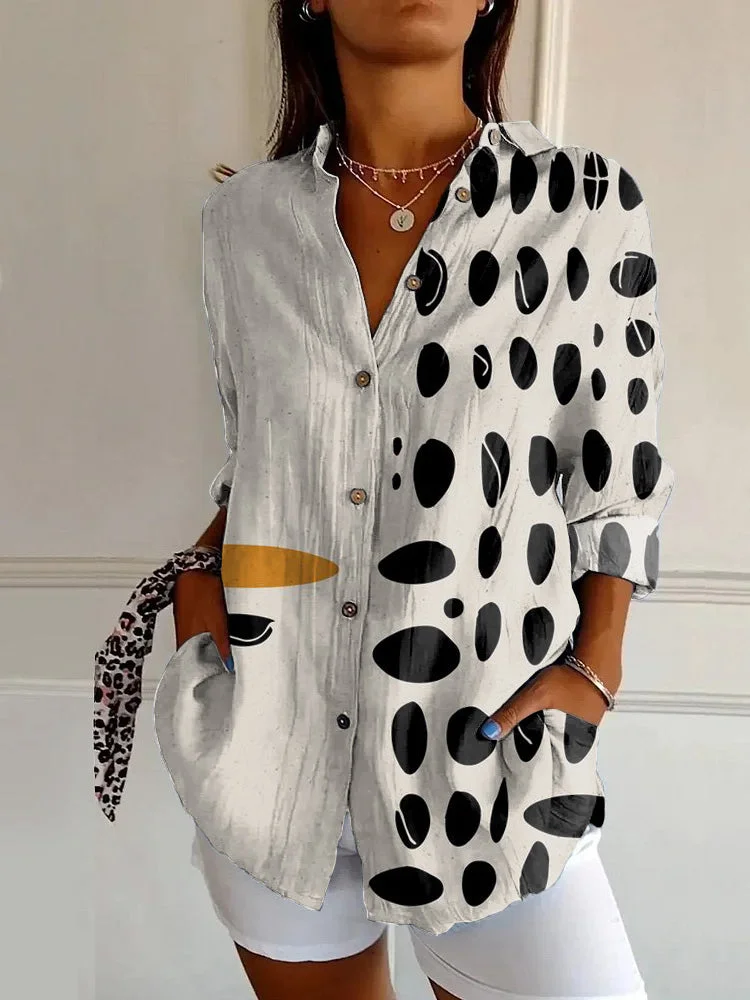 Classic Polka Dot Print Casual Long Sleeve Shirt