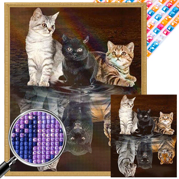 Partial AB Drill - Full Square Diamond Painting - Tender And Ferocious Cats 40*50CM