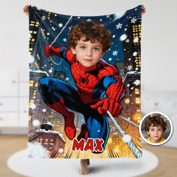 Custom Hero Spider Boys Blankets Personalized Face & Name Hero Blankets Gifts For Boys