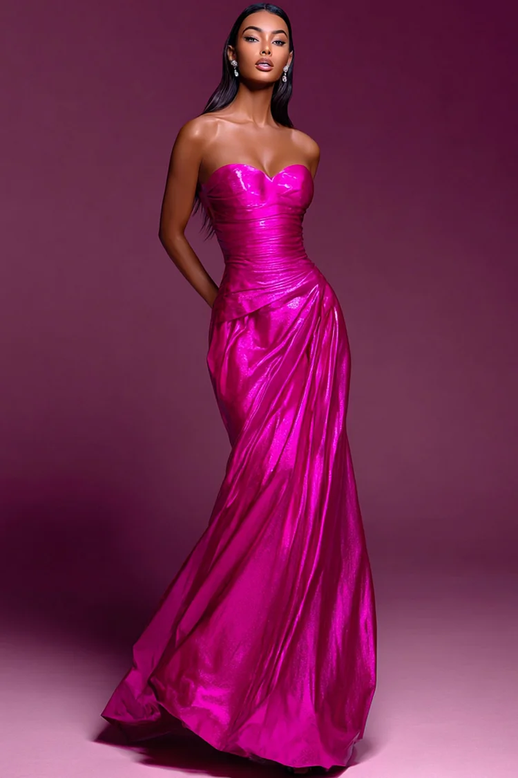Strapless Mermaid Maxi Dress-Fuchsia [Custom-Made]