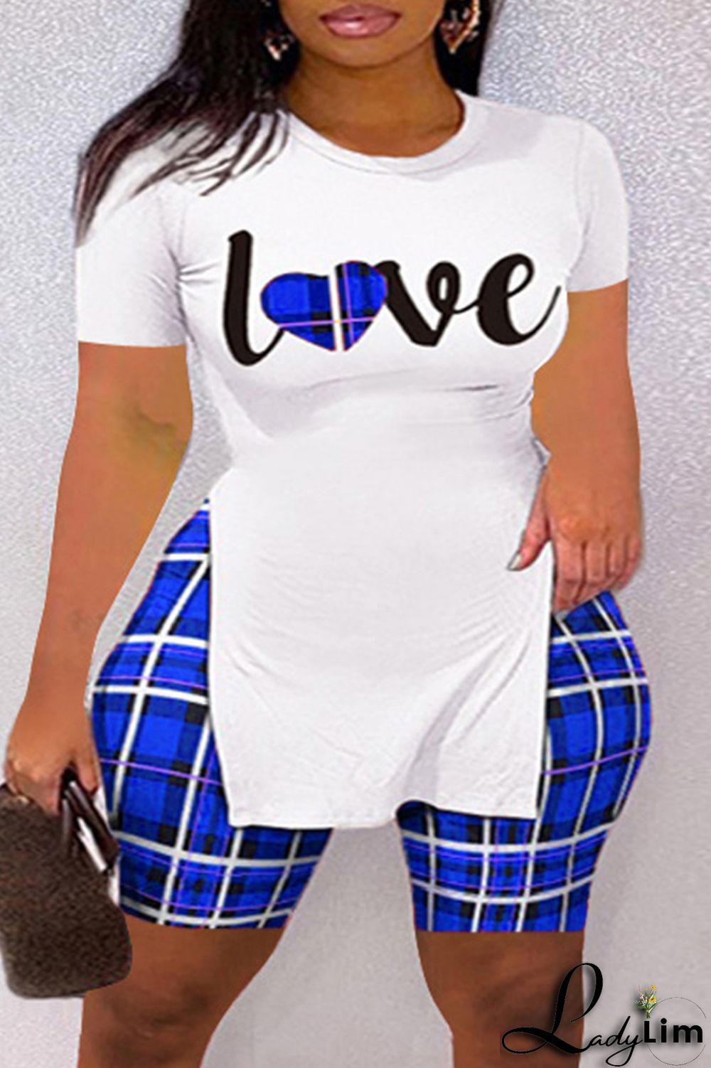 Yellow Fashion Casual Letter Print Slit O Neck Plus Size Two Pieces