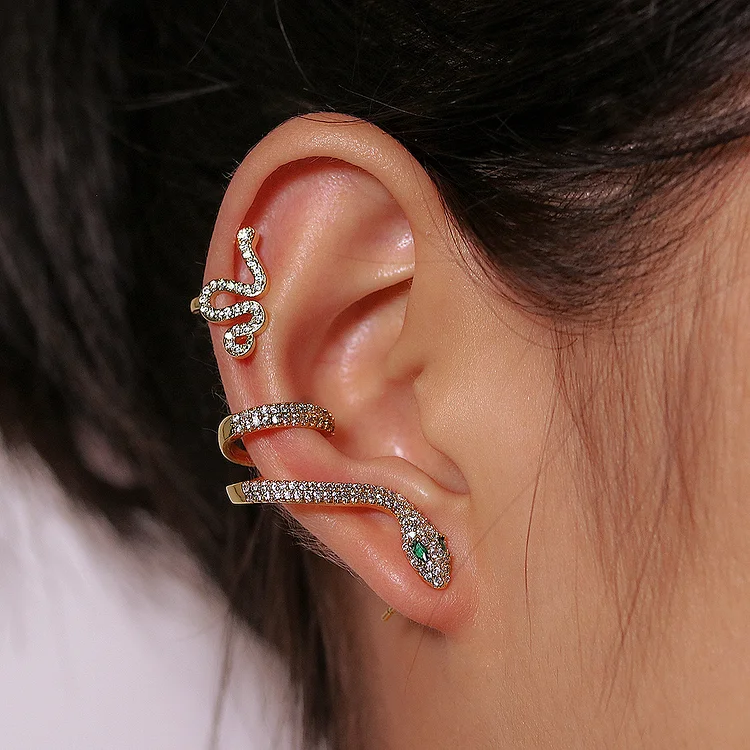 Full Diamond Snake-shaped Animal Ear Clip