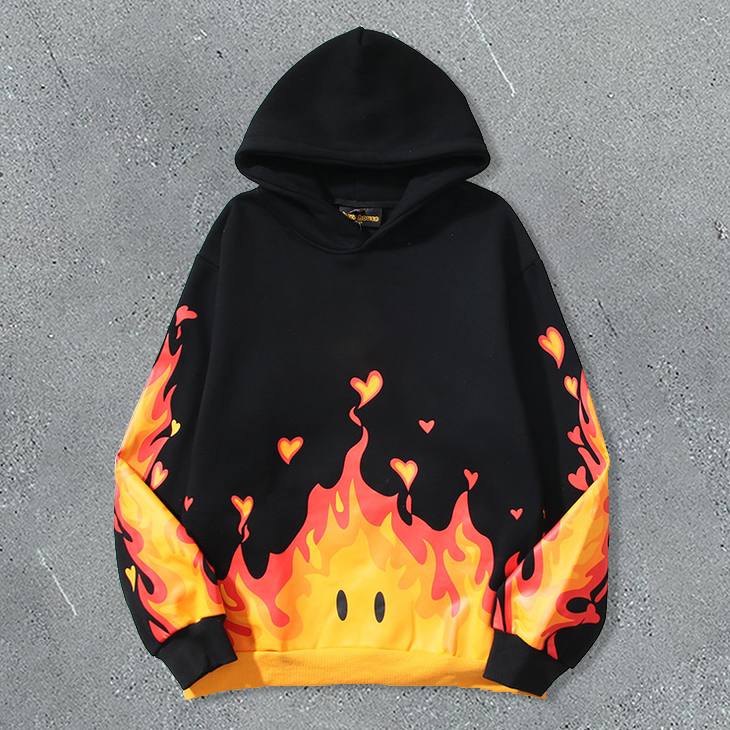 Personalized street flame print hoodie