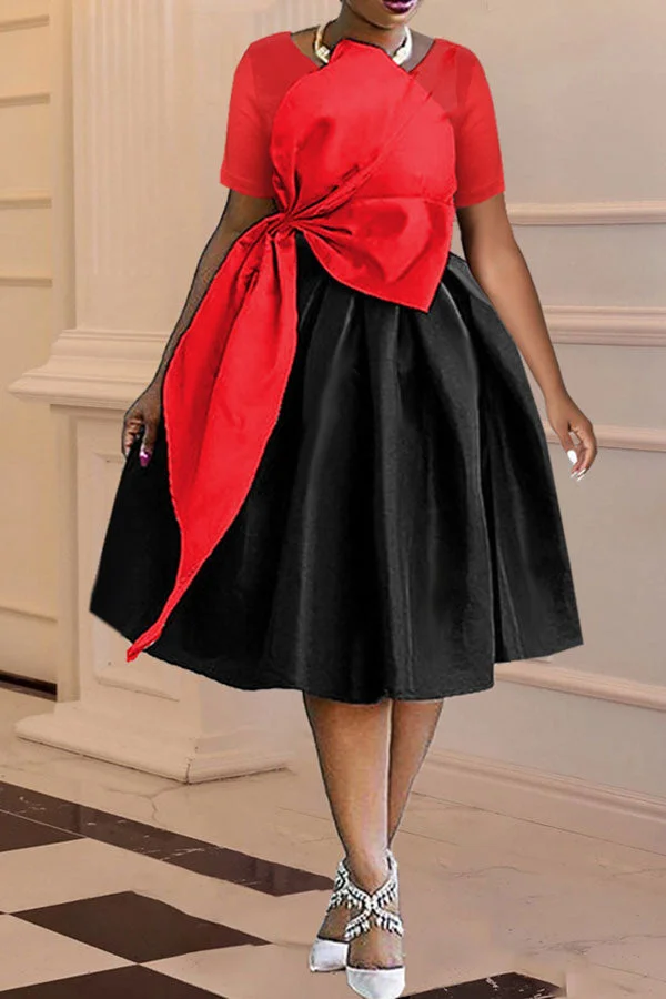 Big Bowknot Stunning Hit Color Midi Dress