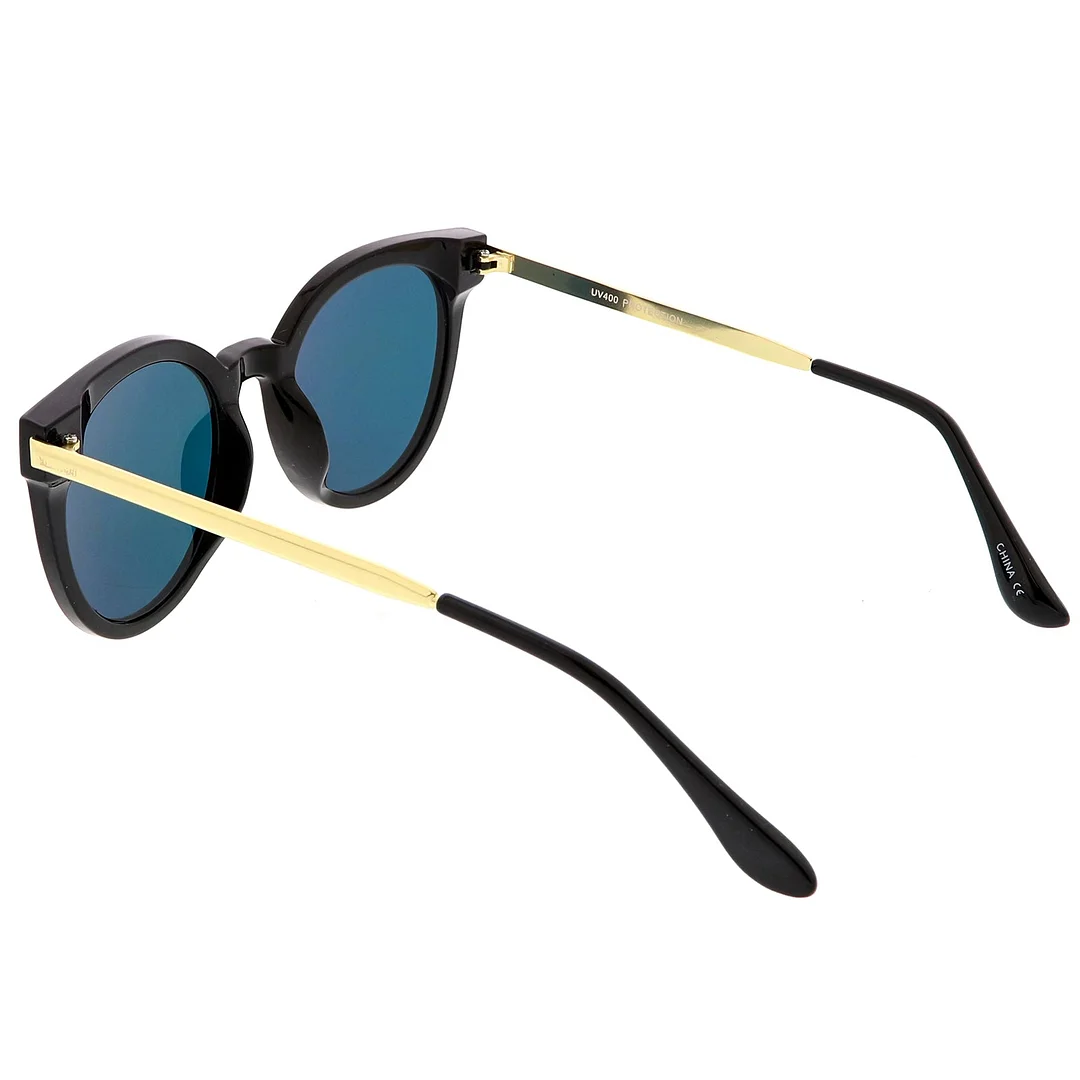 Classic Horn Rimmed Cat Eye glasses Round Color Mirrored Flat Lens 53mm