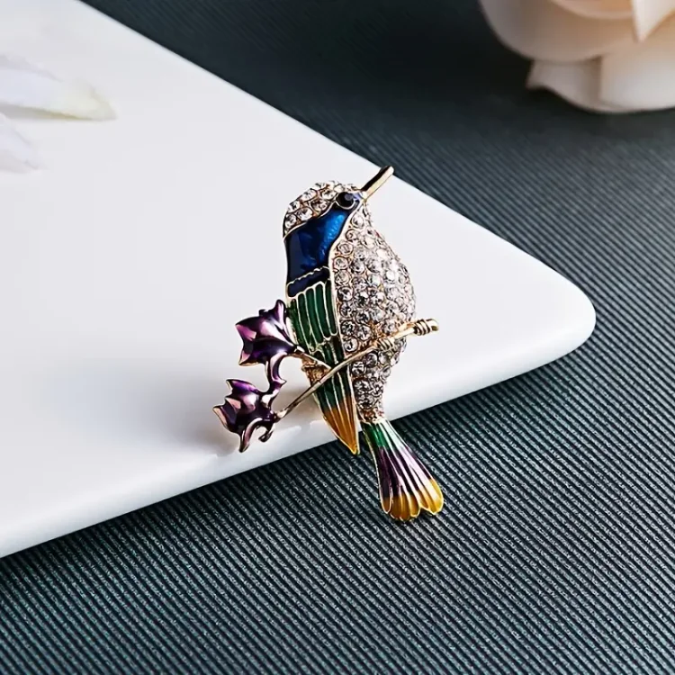 Hummingbird Brooch Pins For Women Fashion Bird Pins Elegant Rhinestone Crystal Animal Brooches Pin