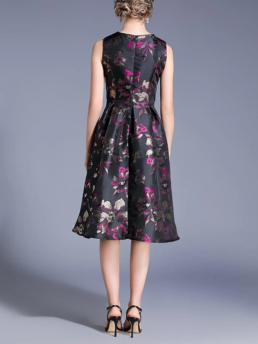 Black & Fuchsia Floral Fit & Flare Dress