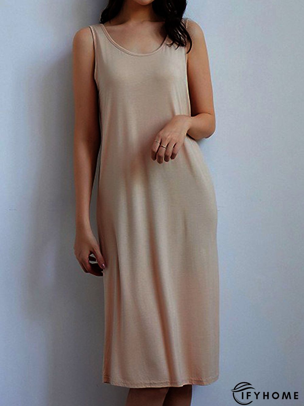 Vintage Plain Round Neck Sleeveless Casual Midi Knitting Dress | IFYHOME