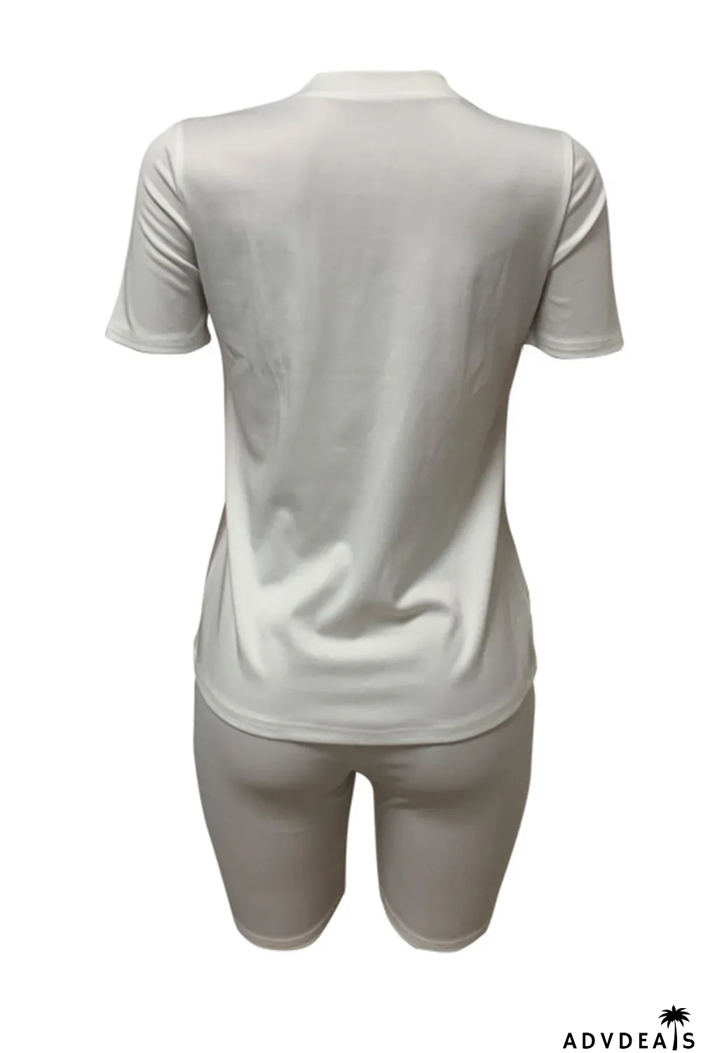 White Casual Print Patchwork O Neck Short Sleeve Two Pieces