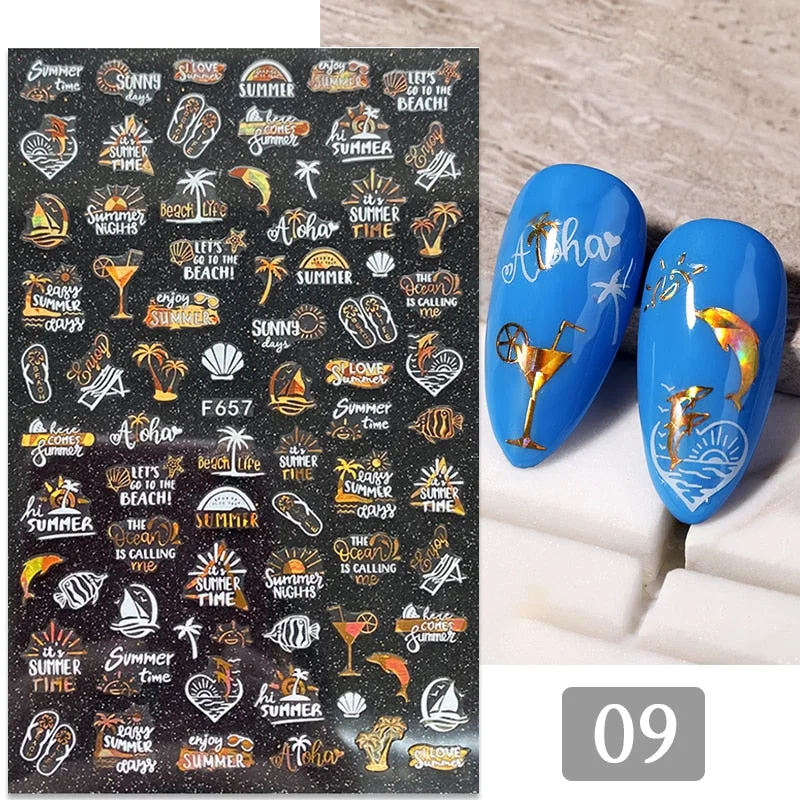 1 Sheet 3D Butterfly Nail Sticker Black Lines Flower Colorful Nail Transfer Foil Sliders Leaf Tree Summer Nail Art Decoration-Nail Inspo