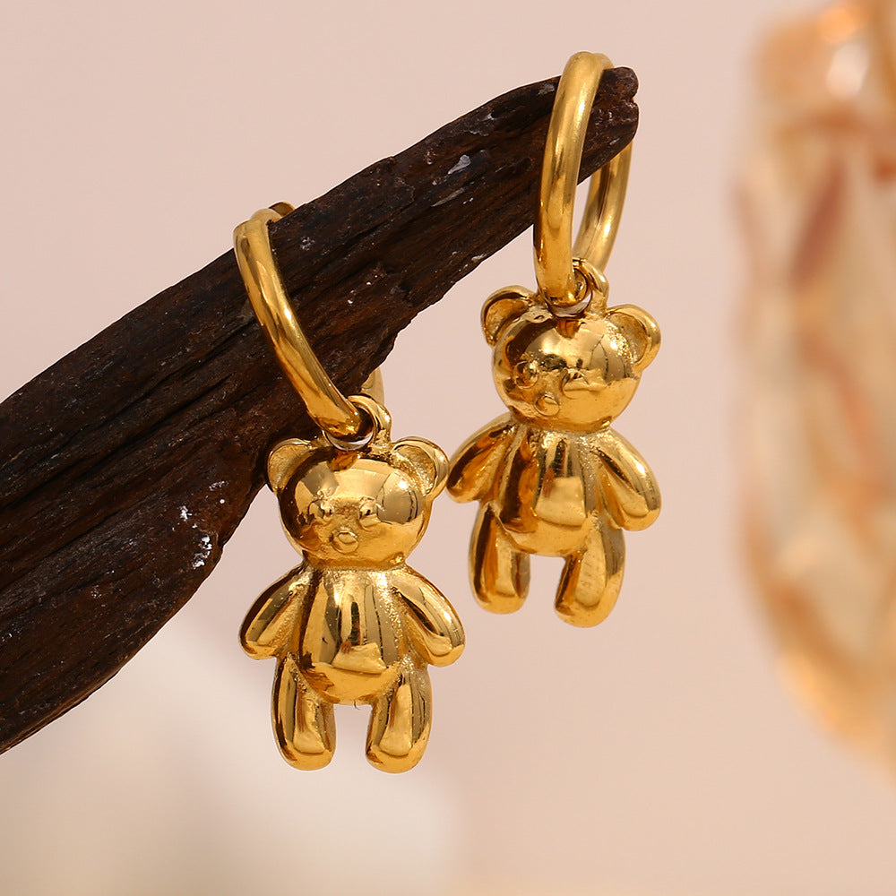 Fashionable Niche High-End Trend Cute Sweet Earrings Stainless Steel 18K Gold Plated Bear Earrings For Women