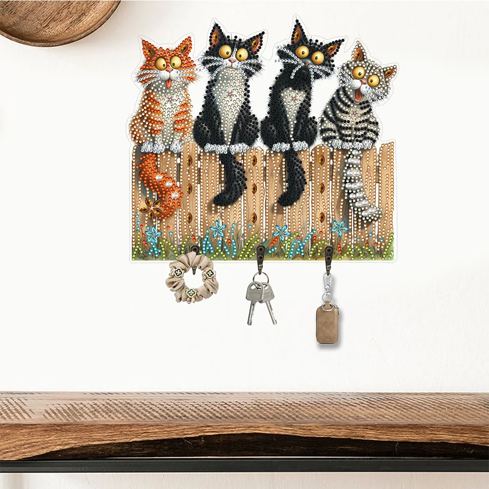 DIY Wooden Cat Diamond Art Hanging Hook Rail Diamond Painting Art Craft Wall Hooks