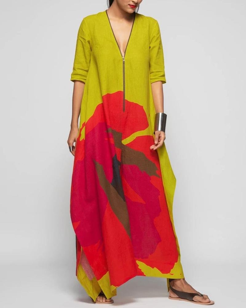 V Neck Contrast Shift Dress
