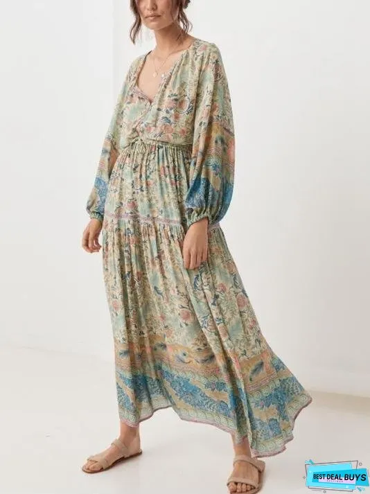 Spring New Elastic Waist Positioning Printing Large Swing Skirt