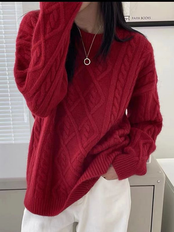 fall outfits women Twist Pullover Soft Glutinous Sweater for Women Autumn and Winter New Lazy Style Korean Casual Loose Twist Sweater Low round Neck