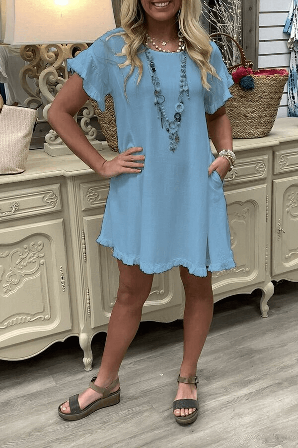 Women's Cotton Linen Basic Raw Edge Dress Mini Dresses