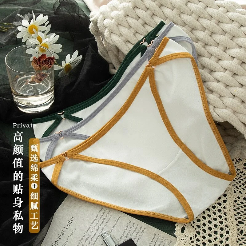 Billionm pure cotton underwear girl low waist white seamless breathable simple dress solid color buttocks T-pants ladies underwear