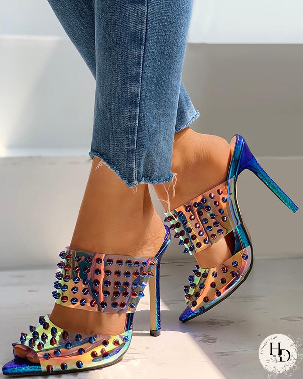 Laser Rivet Peep Toe Stiletto Heel