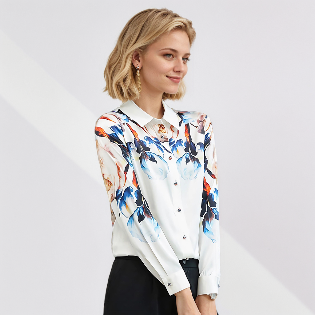 Stand Collar Silk Shirt for Women REAL SILK LIFE