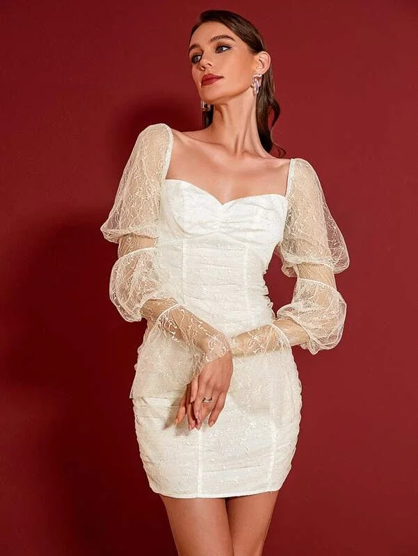 Double Crazy Gathered Sleeve Mesh Dress