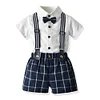 Kids Boys Short Sleeve Bowtie Shirts Gentleman Set 2 Pcs