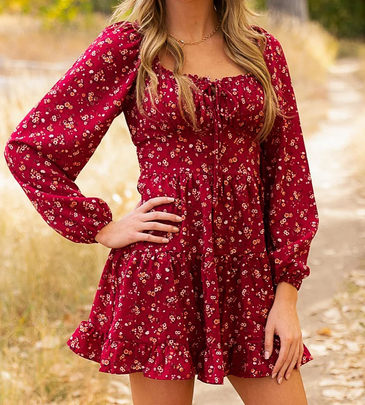 Flower Print Long Sleeve Dress