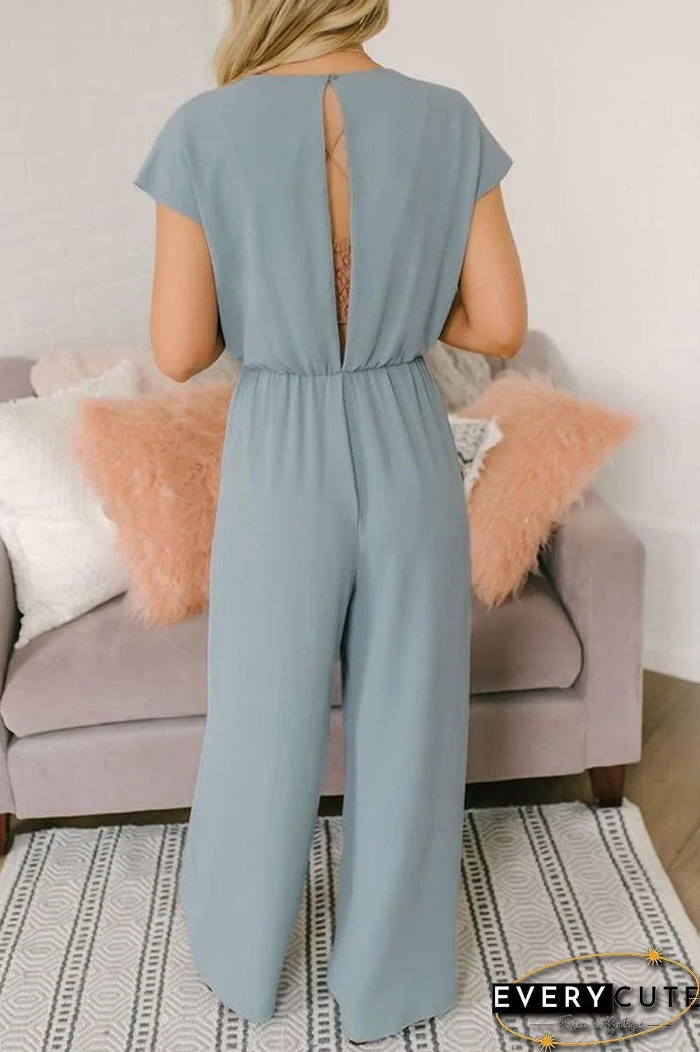 V-neck Short Sleeve Knotted Jumpsuit P16319